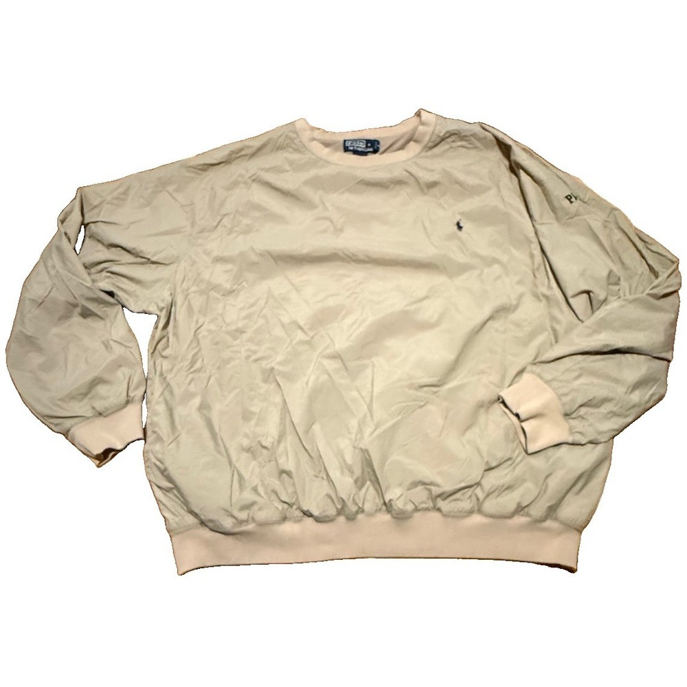 Polo Ralph Lauren Jacket Mens Large Tan Pullover Windbreaker Polo Golf Logo